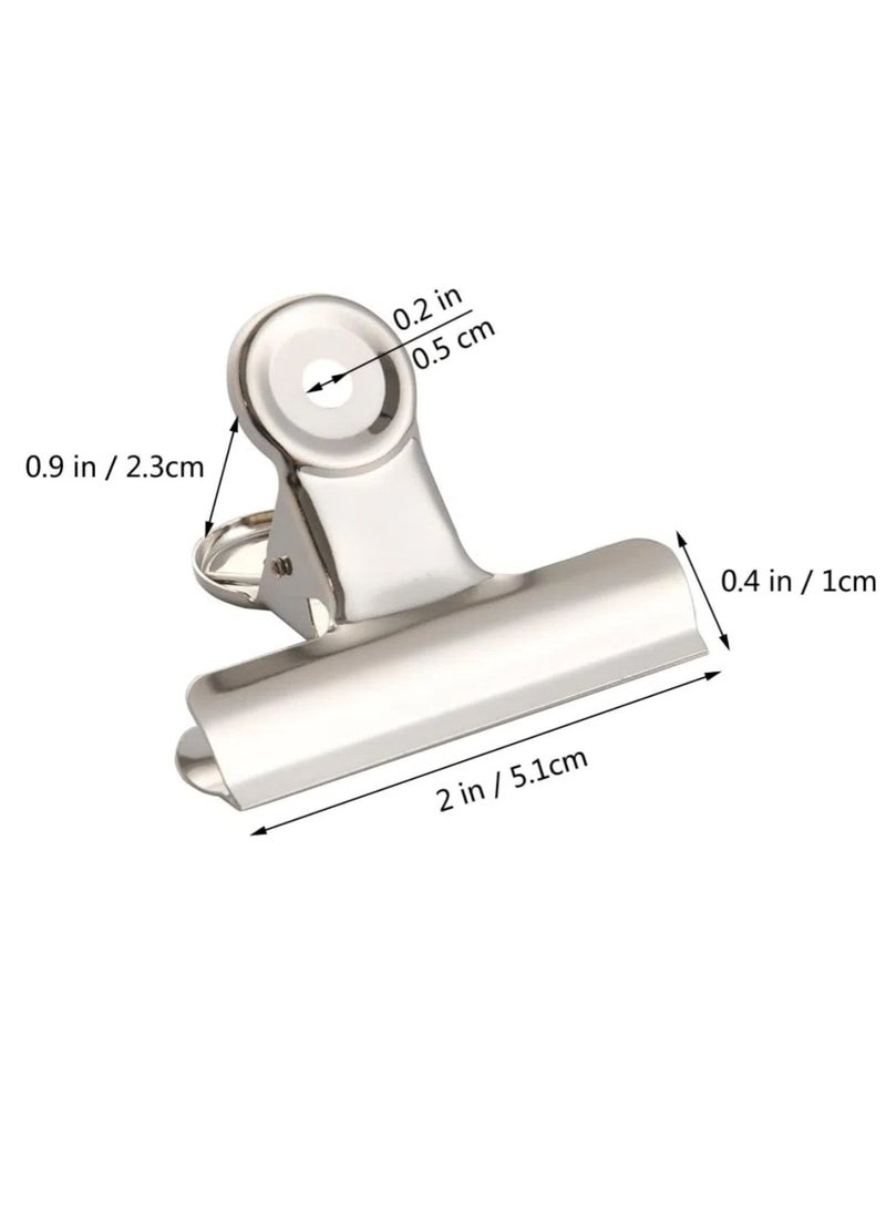 CHU DAI 10 Pack Silver Metal Hinge Clips -2 Inch Large Bull Binder Paper Clips Clamp for Office Pictures Photos, Kitchen Food Bags (50mm) - Image 2