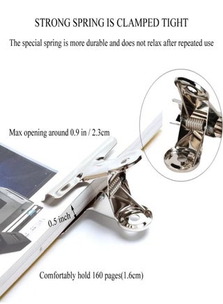 10 Pack Silver Metal Hinge Clips -2 Inch Large Bull Binder Paper Clips Clamp for Office Pictures Photos, Kitchen Food Bags (50mm) - view 5