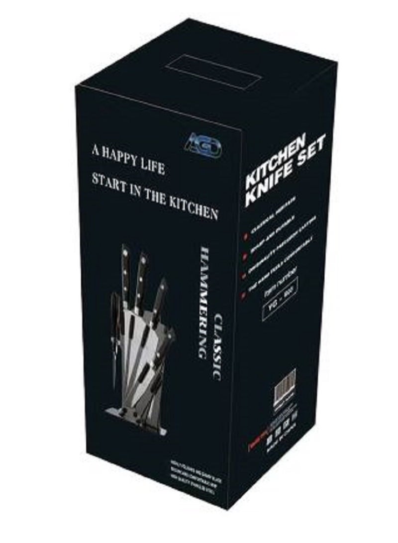 إيه جي دي طقم سكاكين من 5 قطع مع حامل أسود/ فضي YG-603 - Image 3