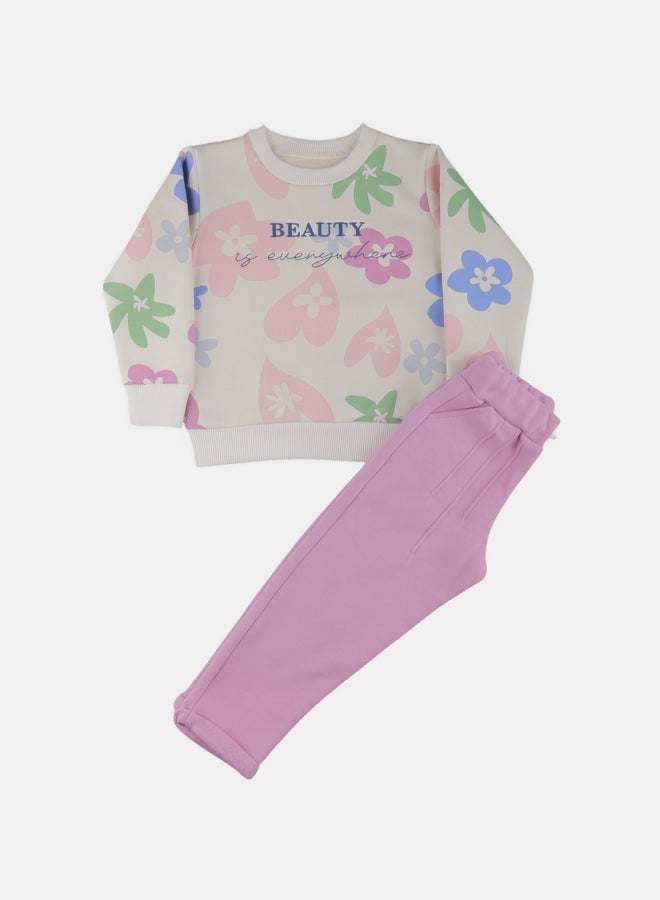 الصياد بيجامة بناتي مطبوع الورد أبيض*موف