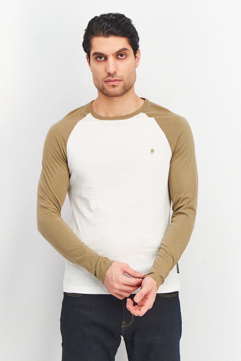 French Connection Men Crew Neck Long Sleeves Brand Logo T-Shirt, White - Image 1
