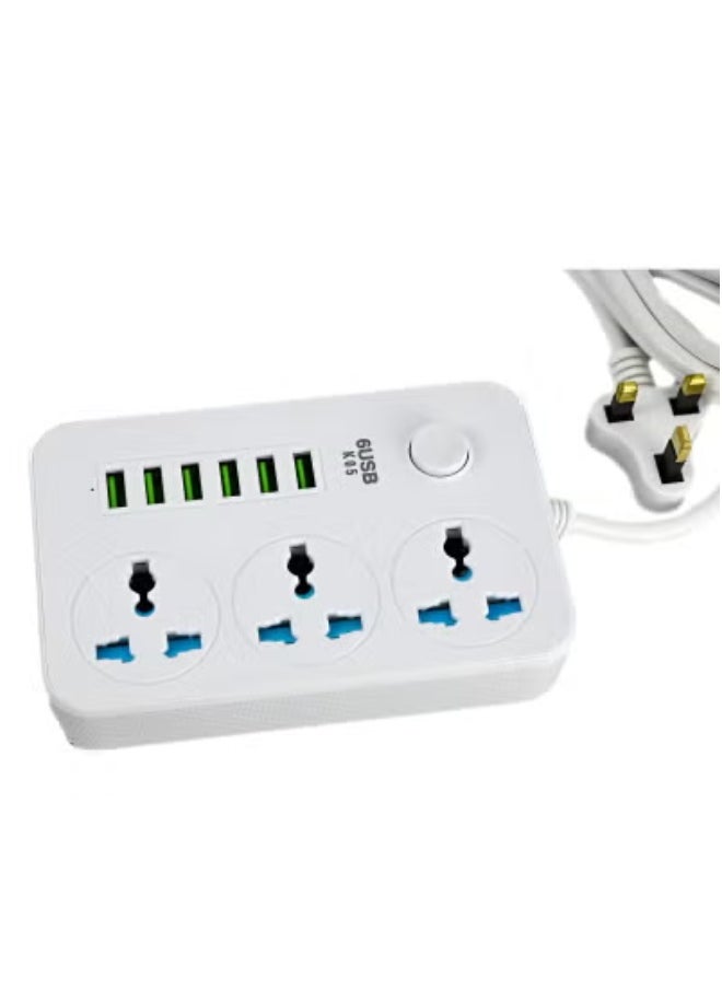 TIGER Wire Extension Power Strip with 3 AC Sockets & 6 USB Charging Ports – Universal Multi-Device USB Charger and Power Socket Extension Cord for Home, Office & Travel, Overload Protection, Durable and Compact Design  - Image 3