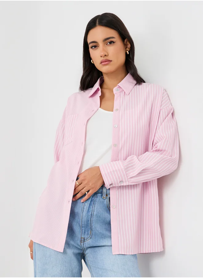 Styli Styli Striped Button Down Oversized Shirt