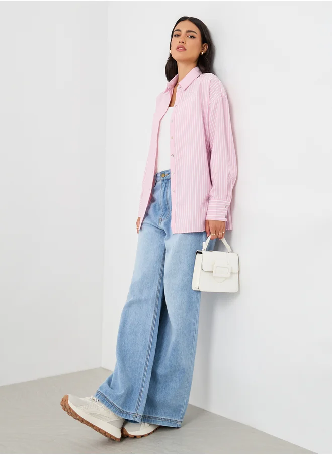Styli Styli Striped Button Down Oversized Shirt