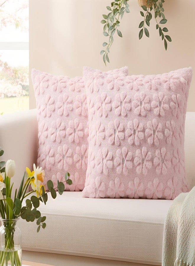 Softalker Spring Summer Throw Pillow Covers 18 x 18 Inch Set of 2, Farmhouse Decorative Floral Daisy Soft Faux Fur Cushion Covers, 3D Pillow Cases for Couch Bedroom Living Sofa Room Home Decor, Pink - Image 5