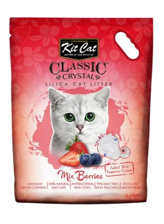 Classic Crystal Mix Berries Cat Litter – 100% Natural, Ultra-Fast Clumping, Antibacterial, Dust-Free, 5 Liters with Deodorizing Beads