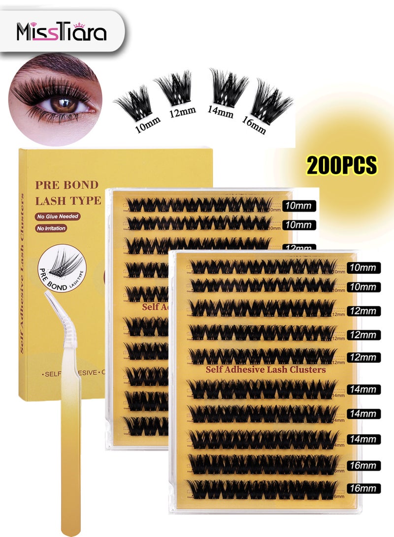 مس تيارا مجموعة رموش لاصقة ذاتية اللصق، رموش صناعية على شكل حرف D، مجموعات رموش لاصقة مسبقًا، مجموعة رموش ناعمة مع ملقط للمبتدئين، مجموعة تمديد الرموش اللاصقة من 10 إلى 16 مم، 200 قطعة - Image 1