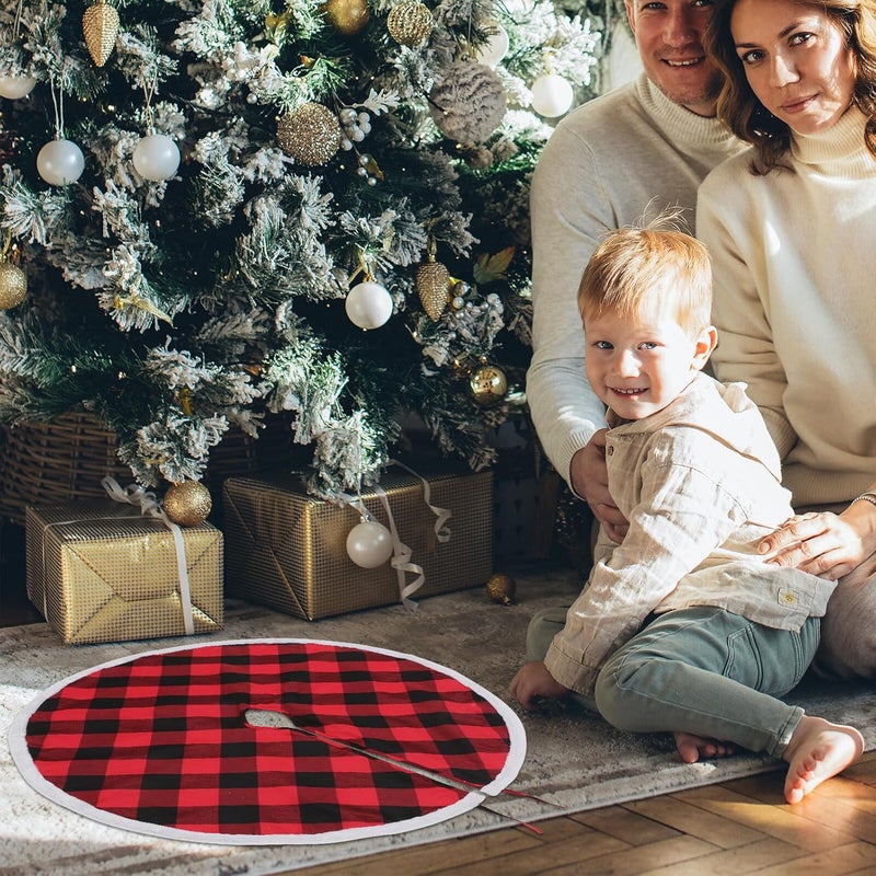 Toyvian Christmas Tree Skirt 36-inch Plaid Double-Layer Rustic Christmas Tree Apron Country Style Holiday Decoration Mat for Home Seasonal Display - Image 5