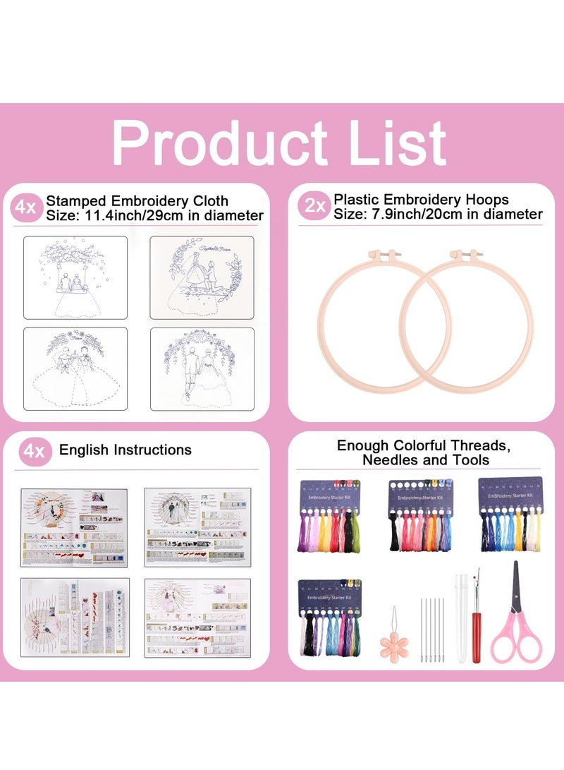SYOSI Embroidery Kit for Beginners, Hand DIY Cross Stitch Kits, Plants Flowers Embroidery and Wedding Patterns with Embroidery Hoops and Color Threads for Adults Kids (Wedding) - Image 4