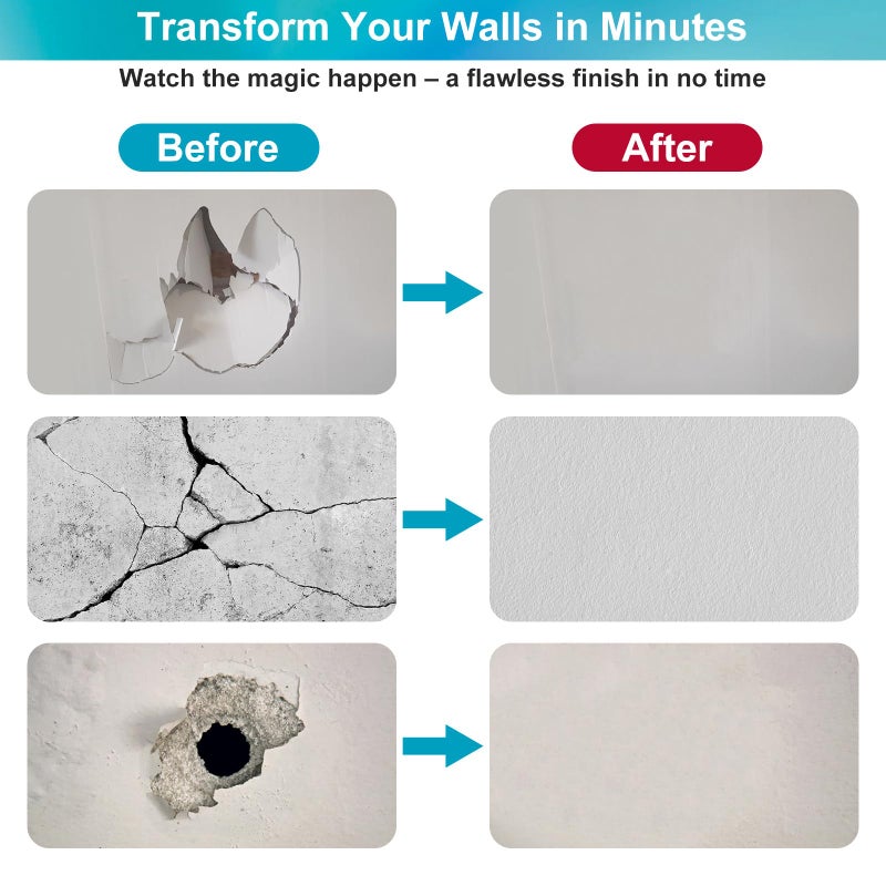 Comkrivy Drywall Repair Kit with 12"x12" Dry Wall Repair Panel, 33-in-One Drywall Patch Kit Wall Patch Repair Kit with Spackle, Mesh Tape, Putty Knives & Sanding Block for Wall Surface Ceiling Large Hole Fill - Image 4