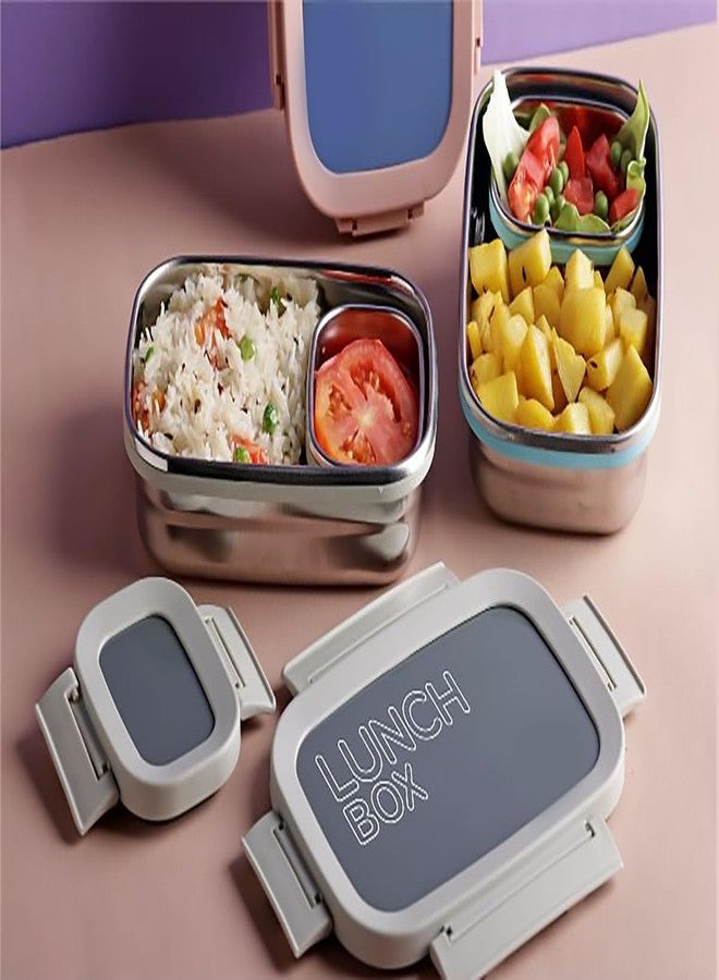 Gra8 Stainless Steel Lunch Box | 4-Side Clip Lock | Airtight, Leak Proof | Food Grade | Ideal for Office, School & Travel | Easy to Clean & Durable Use(900+200 ML) - Image 3