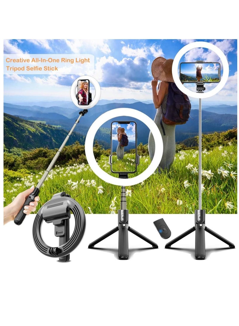Selfie Stick with 6" Ring Light,Tripod and Phone Holder,3 in 1 Portable LED Fill Light Selfie Stick Tripod Bluetooth Remote Control  - Image 2