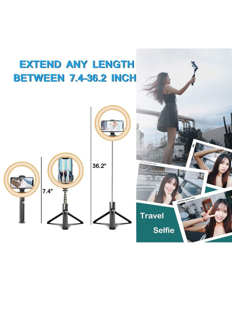 Selfie Stick with 6" Ring Light,Tripod and Phone Holder,3 in 1 Portable LED Fill Light Selfie Stick Tripod Bluetooth Remote Control  - Image 5