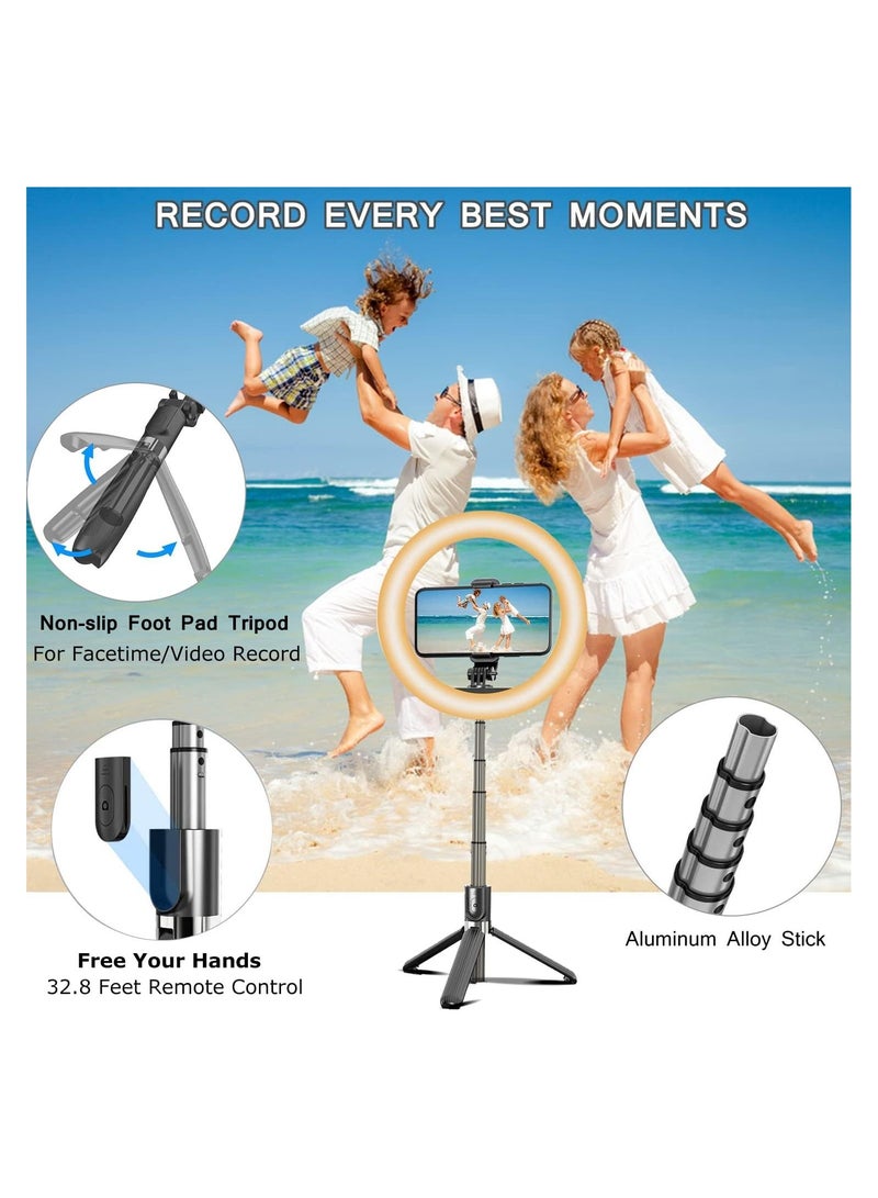 Selfie Stick with 6" Ring Light,Tripod and Phone Holder,3 in 1 Portable LED Fill Light Selfie Stick Tripod Bluetooth Remote Control  - Image 4