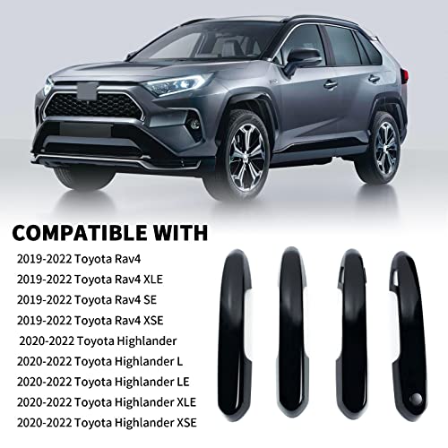 BENXUTO Door Handle Cover Trim Compatible With Toyota Rav4 XLE SE XSE 20192025 For Highlander L LE XLE XSE 2024 2023 2022 2021 2020 Exterior Door Handles Accessories Decoration Smart Key Holes Glossy Black - Image 3