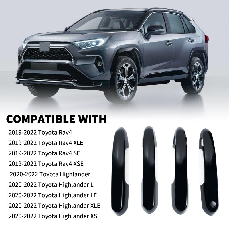 BENXUTO Door Handle Cover Trim Compatible With Toyota Rav4 XLE SE XSE 20192025 For Highlander L LE XLE XSE 2024 2023 2022 2021 2020 Exterior Door Handles Accessories Decoration Smart Key Holes Glossy Black - Image 4