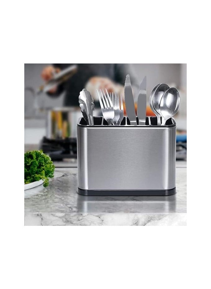 Generic Kitchen Spoon and Fork Organizer and Strainer Stainless Steel - Kitchen Utensil Holder and Countertop Organizer Stainless Steel 4 Sections for Spoon, Fork and Spatula - Large Capacity Stainless Steel with Divider and Weighted Base to Prevent Tipping, Suitable for All Kitchens on Table or Counter - Kitchen Spoon and Fork Organizer - Kitchen Utensil Organizer, Suitable for Spoons, Forks, Knives - Cutlery Strainer, Cutlery and Kitchen Utensil Holder  - Image 2