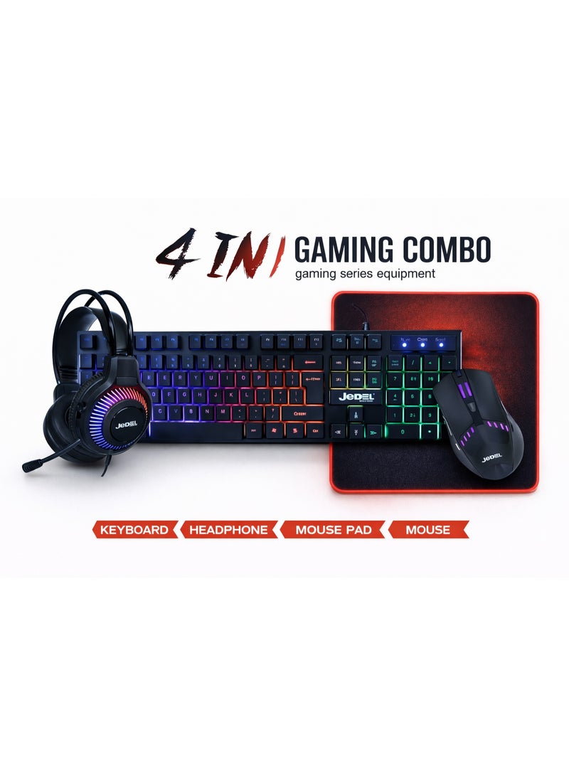 جي ديل مجموعة ألعاب JEDEL CP-09 4 في 1: لوحة مفاتيح، ماوس، سماعة رأس، وسادة ماوس - Image 1