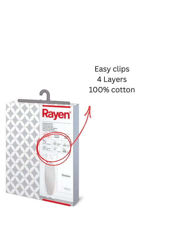 ريان غطاء طاولة كي 100% قطن | مبطن متعدد الطبقات مقاوم للحرارة | تثبيت مرن EasyClip | مقاس عالمي 126×40 سم | كي سريع بدون تجاعيد | راين إسبانيا - Image 5