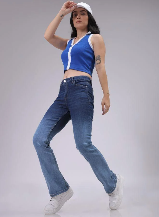 مرفوعة Women Bootcut Solid High-Rise Jeans