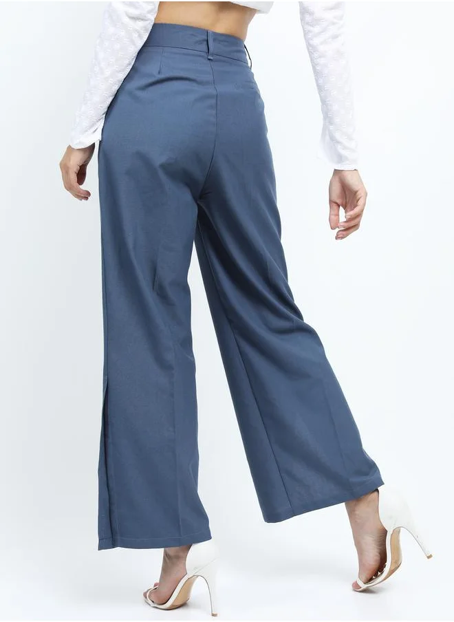 طوكيو توكيز Solid Straight Fit Trouser with Side Slit by Styli