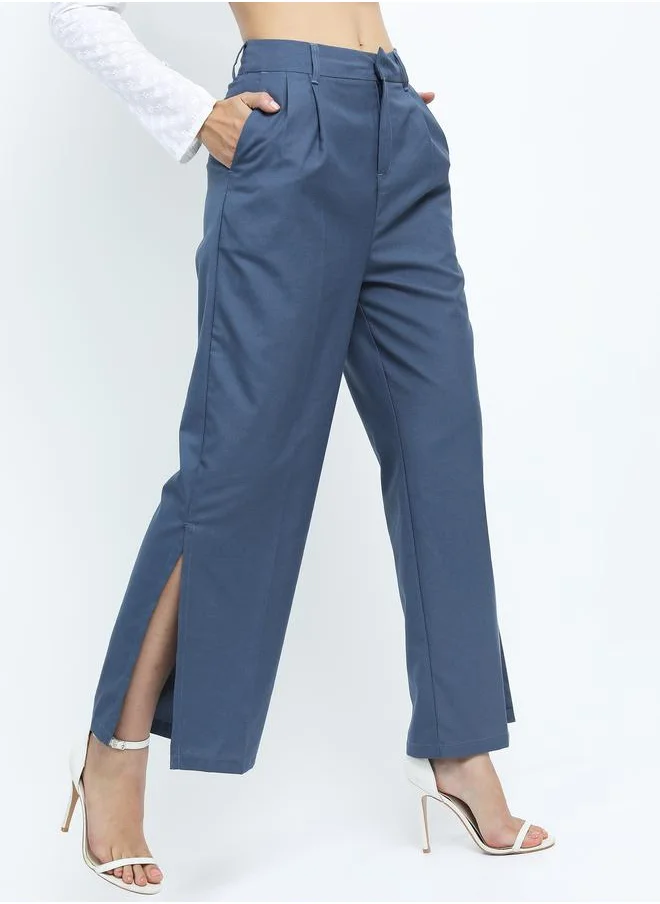 طوكيو توكيز Solid Straight Fit Trouser with Side Slit by Styli