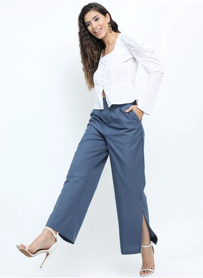 طوكيو توكيز Solid Straight Fit Trouser with Side Slit