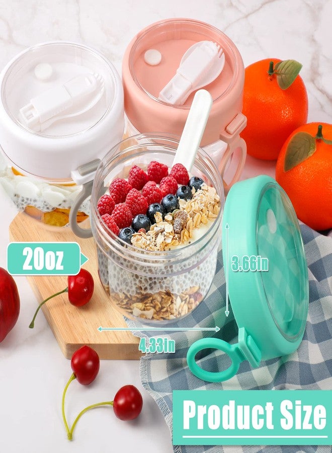 Rtteri 6 Pcs 20 oz Large Overnight Oats Containers with Lids and Spoons Plastic Yogurt Jars Leakproof Overnight Oats Jars with Lids Smoothie Containers Cups for Food Storage, 3 Colors - Image 2