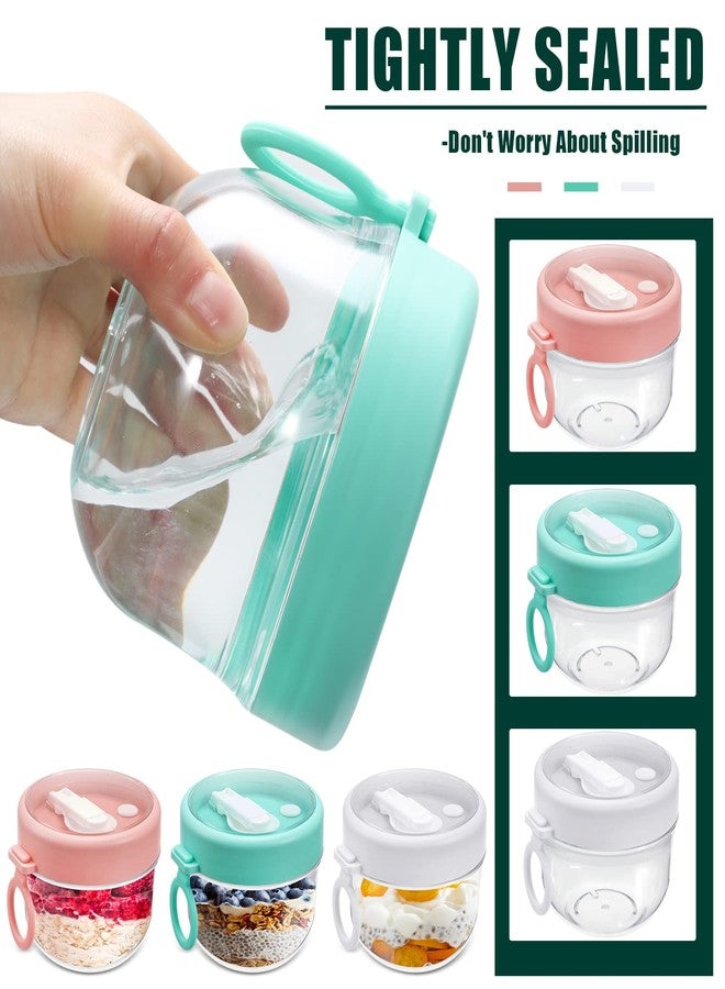 Rtteri 6 Pcs 20 oz Large Overnight Oats Containers with Lids and Spoons Plastic Yogurt Jars Leakproof Overnight Oats Jars with Lids Smoothie Containers Cups for Food Storage, 3 Colors - Image 3