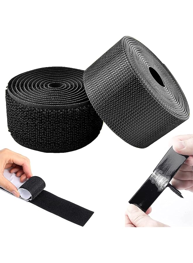 PROMASS Self-Adhesive Hook and Loop Strips Tape Roll, Black Heavy Double Sided Sticky Duty Strips Industrial Strength Sticky Fastener Interlocking Fastener for Household Kitchen School Office, 1M, Set of 2 - Image 1