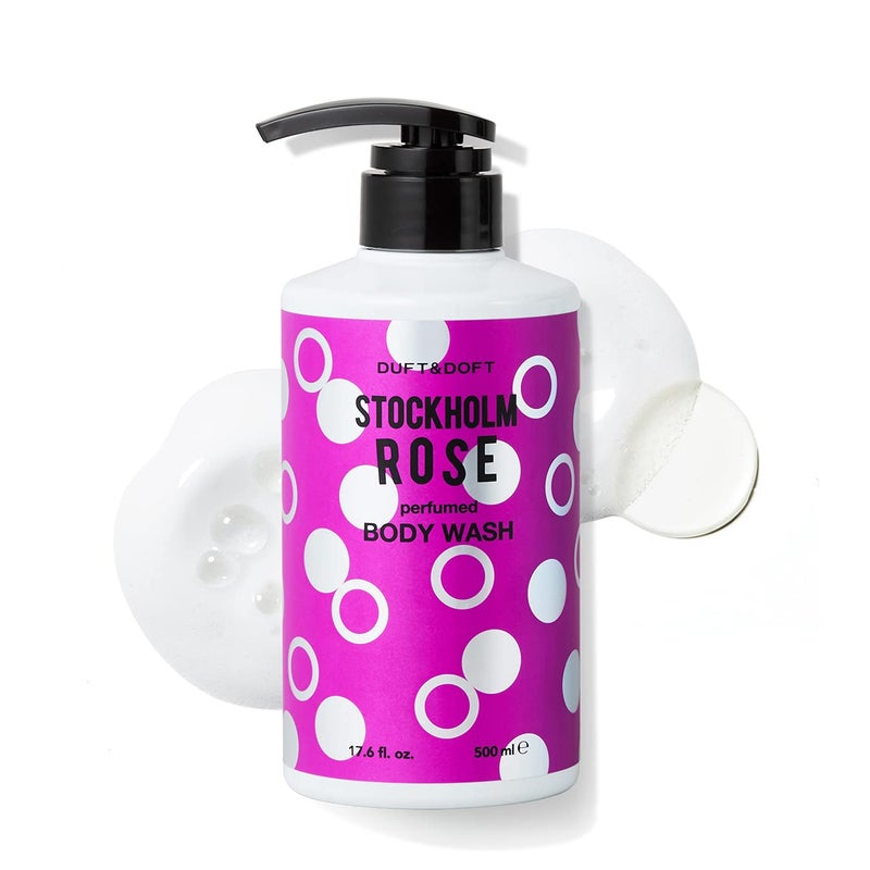 DUFT & DOFT غسول الجسم المعطر من دفت & دفت ستوكهولم برائحة الورد 500 مل (16.9 أونصة سائلة) - رائحة بتلات الورد الرومانسية والمسك، استحمام ممتع مع رغوة مرطبة معطرة لطيفة، مكونات طبيعية، خالي من البارابين - Image 1