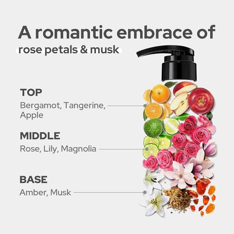 DUFT & DOFT غسول الجسم المعطر من دفت & دفت ستوكهولم برائحة الورد 500 مل (16.9 أونصة سائلة) - رائحة بتلات الورد الرومانسية والمسك، استحمام ممتع مع رغوة مرطبة معطرة لطيفة، مكونات طبيعية، خالي من البارابين - Image 3