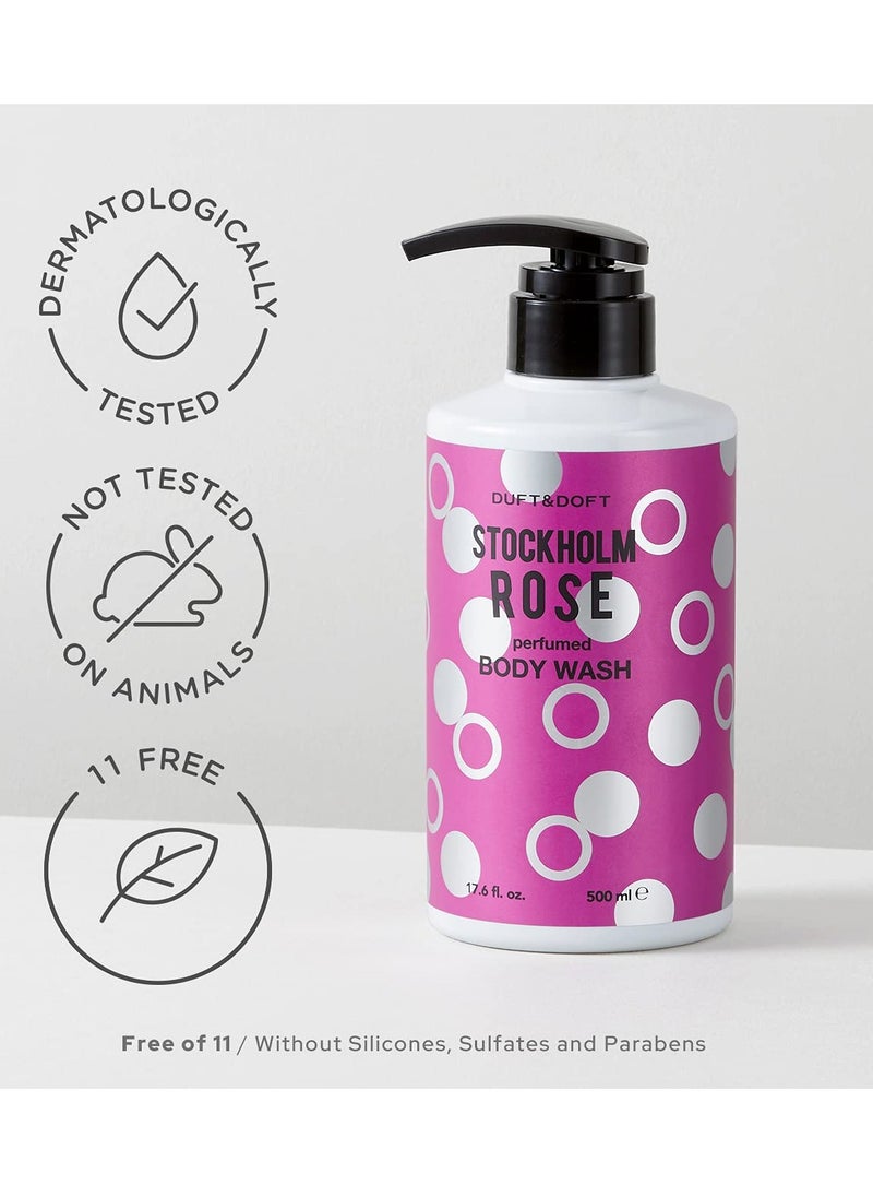 DUFT & DOFT - DUFT & DOFT Stockholm Rose Perfumed Body Wash 500ml (16.9 fl.oz.) - Romantic Rose Petals and Musk Scent, Delightful Bathing with Gentle Perfumed Moisturizing Foam, Natural Ingredients, Paraben Free - Image 1