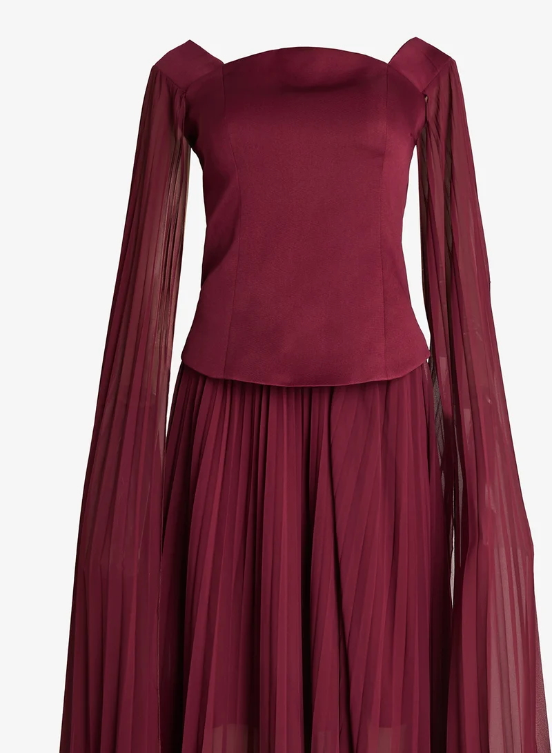 Ginger Boutique Corset Bodice Drop Waist Dress with Cape Sleeves