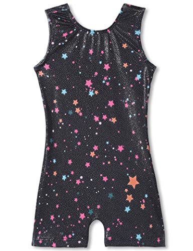 TENVDA Gymnastics Leotards for Girls 4t 5t One Piece Tank Sparkle Black 3d Star Print Biketards Quick Dry Unitards - Image 1