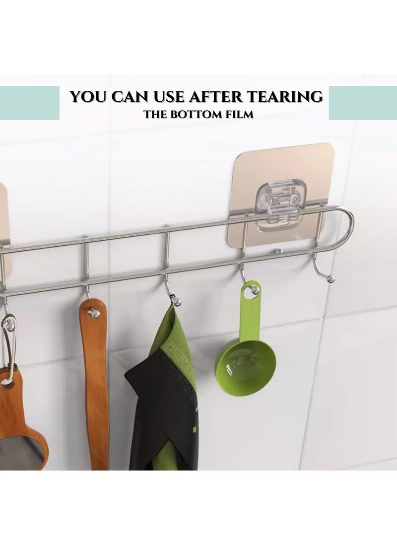 YUMUN YUMUN Stainless Steel SelfAdhesive WallMounted Rack Towel Rail Utensil Holder Cup Hooks SpaceSaving for Kitchen Bathroom No Drilling Silver Finish 6 Pack 6 Hooks  - Image 5