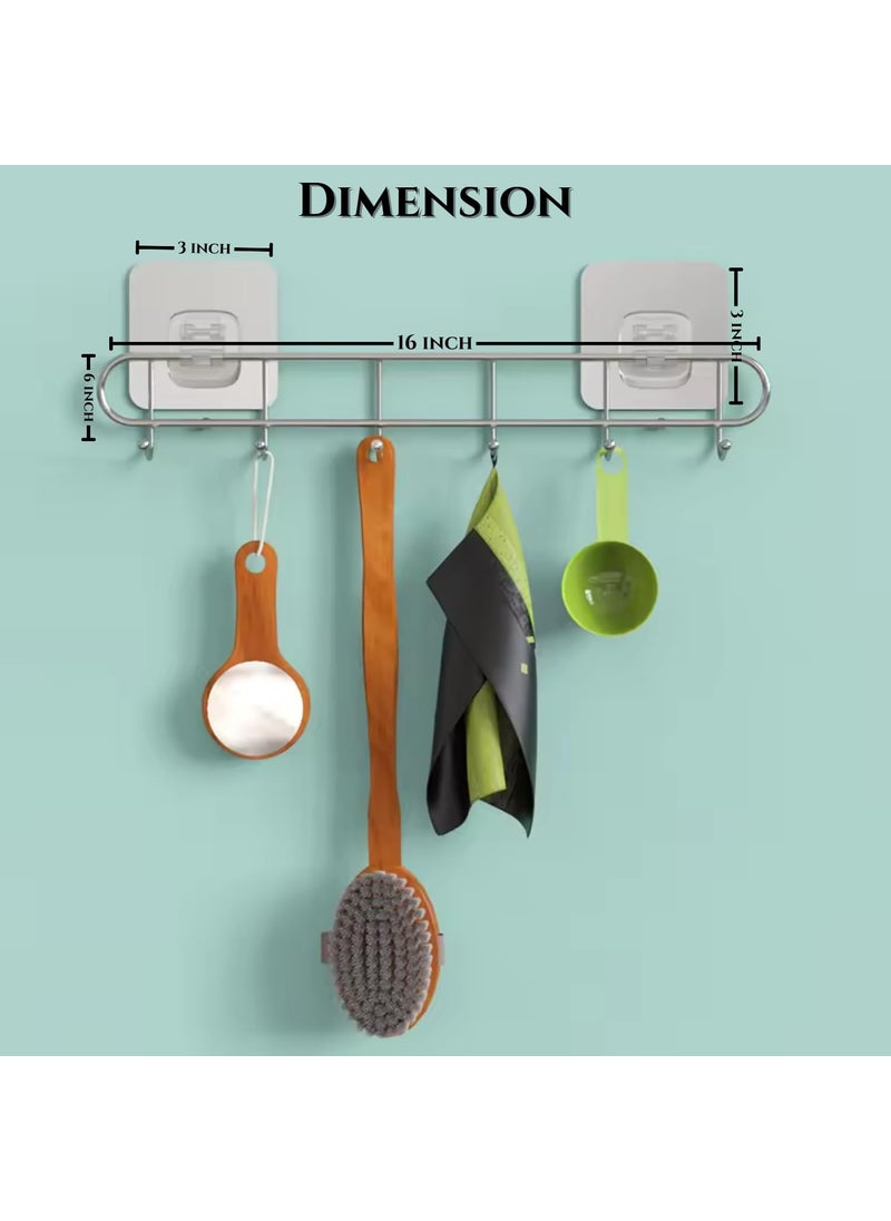 YUMUN YUMUN Stainless Steel SelfAdhesive WallMounted Rack Towel Rail Utensil Holder Cup Hooks SpaceSaving for Kitchen Bathroom No Drilling Silver Finish 6 Pack 6 Hooks  - Image 2