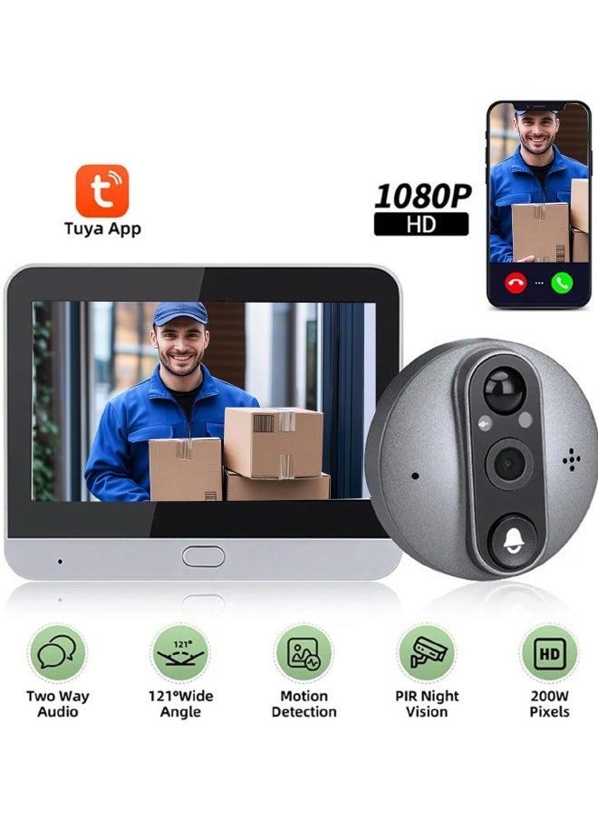 Sharpdo - 1080P Video Intercom Video Doorbell with WIFI Monitor HD Camera 4.3'' Colour Screen Display TUYA App Viewing Two-Way Audio PIR Motion Detection (Not Included Memory Card) - Image 1