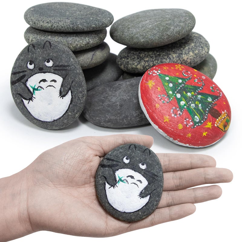 Markdang Rocks for Painting 10 Pcs 3-4” Large River Rock for Paint Natural Flat & Smooth Stones for Painting for Kids & Adult Craft Gift - Image 1