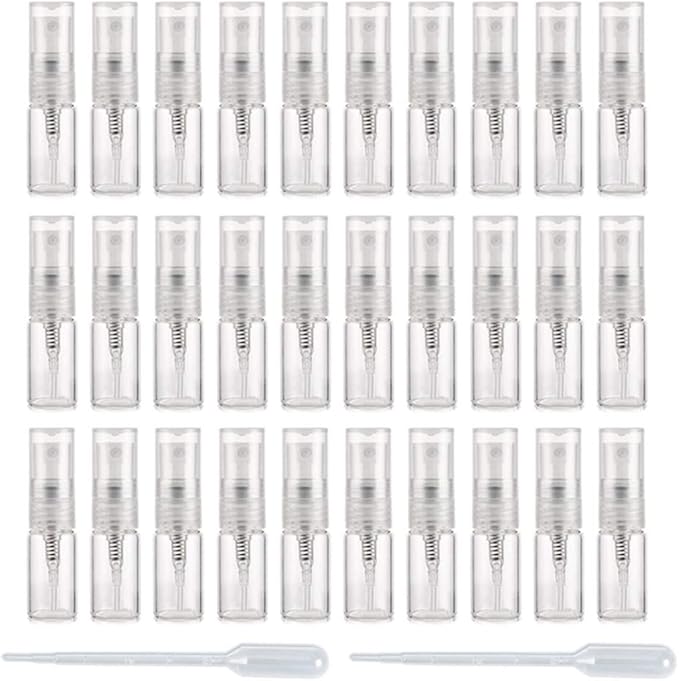 Enslz Mini Spray Bottle 2ml 30pcs Refillable Glass Spray Bottle Glass Bottle Atomizer Perfume Mouthwash Atomizer for Cleaning Refillable Container for Travel Essential Oils 2ml - Image 1