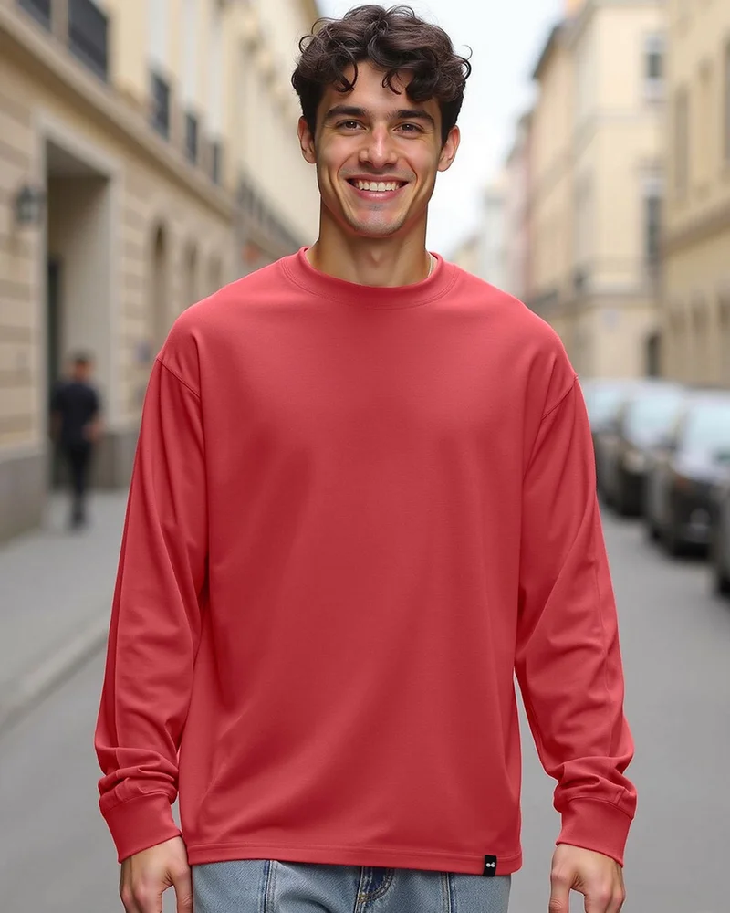 bewakoof Men's Red Oversized T-shirt