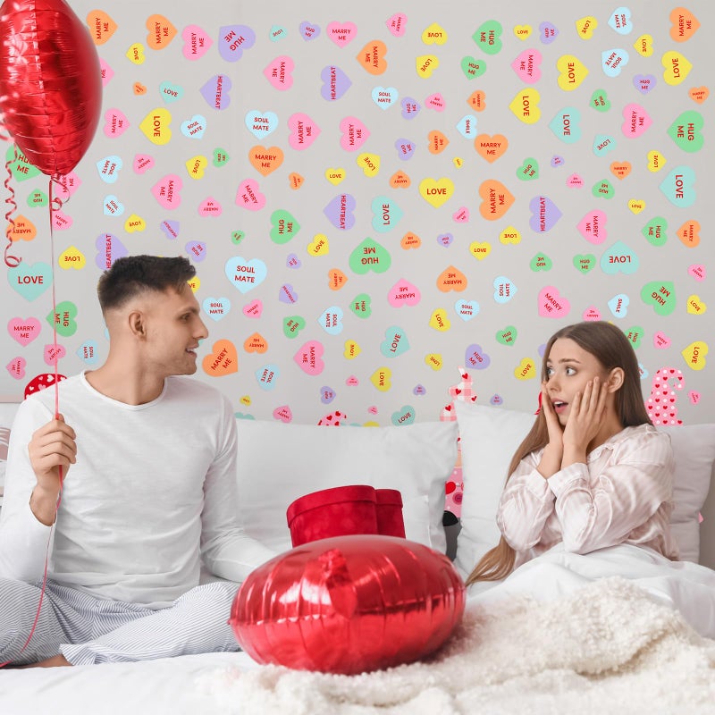 ReliThick 6 Sheets/ 199 Pcs Valentine's Day Wall Decals Removable Love Heart Wall Stickers Conversation Heart Window Stickers Anniversary Romantic Decoration for Wedding Home Party Decor(Lovely) - Image 4