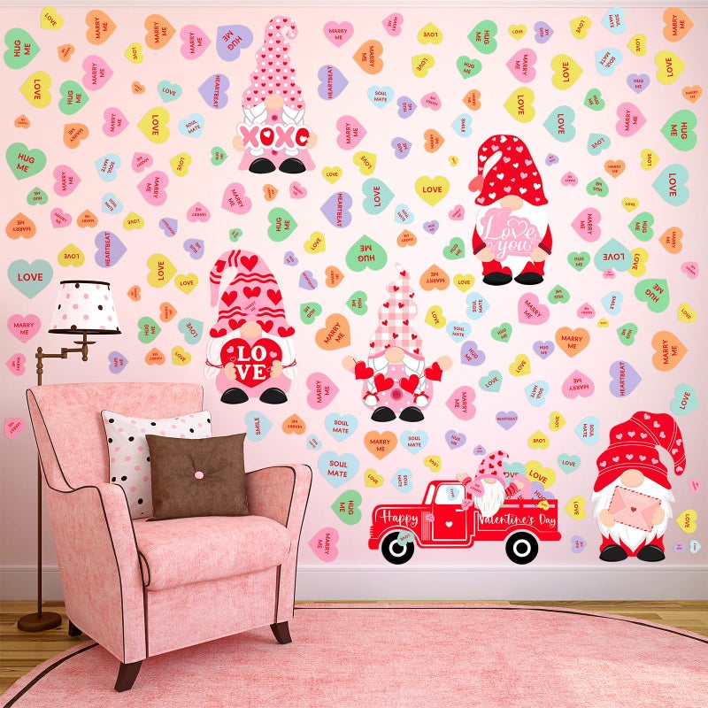 ReliThick 6 Sheets/ 199 Pcs Valentine's Day Wall Decals Removable Love Heart Wall Stickers Conversation Heart Window Stickers Anniversary Romantic Decoration for Wedding Home Party Decor(Lovely) - Image 1