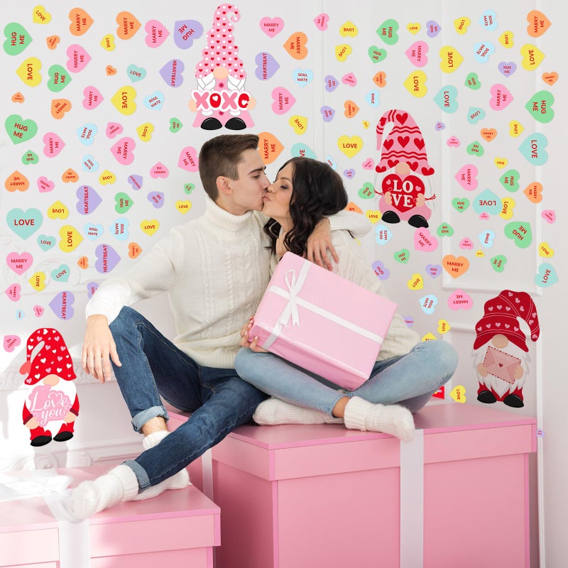 ReliThick 6 Sheets/ 199 Pcs Valentine's Day Wall Decals Removable Love Heart Wall Stickers Conversation Heart Window Stickers Anniversary Romantic Decoration for Wedding Home Party Decor(Lovely) - Image 5