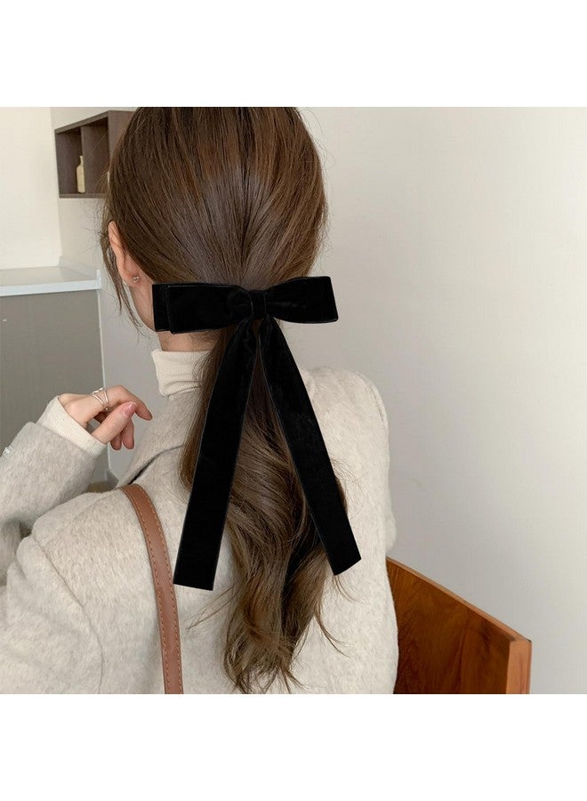 ميروكش مشبك شعر مخملي أسود مقاس 5.5 بوصة مع ذيل طويل للفتيات والنساء، إكسسوارات تصفيف الشعر الكثيف والمجعد، غطاء رأس من شريط مخملي، هدية للعودة إلى المدرسة وأعياد الميلاد وأوائل الربيع - Image 4