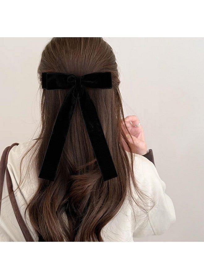 ميروكش مشبك شعر مخملي أسود مقاس 5.5 بوصة مع ذيل طويل للفتيات والنساء، إكسسوارات تصفيف الشعر الكثيف والمجعد، غطاء رأس من شريط مخملي، هدية للعودة إلى المدرسة وأعياد الميلاد وأوائل الربيع - Image 3