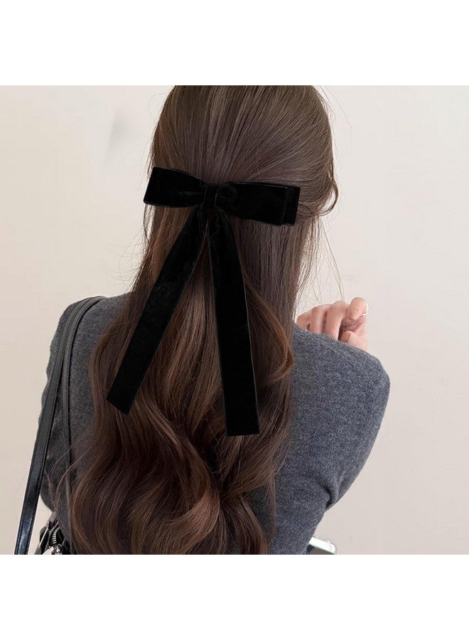 ميروكش مشبك شعر مخملي أسود مقاس 5.5 بوصة مع ذيل طويل للفتيات والنساء، إكسسوارات تصفيف الشعر الكثيف والمجعد، غطاء رأس من شريط مخملي، هدية للعودة إلى المدرسة وأعياد الميلاد وأوائل الربيع - Image 5