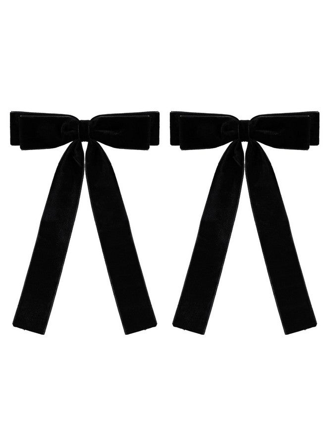 ميروكش مشبك شعر مخملي أسود مقاس 5.5 بوصة مع ذيل طويل للفتيات والنساء، إكسسوارات تصفيف الشعر الكثيف والمجعد، غطاء رأس من شريط مخملي، هدية للعودة إلى المدرسة وأعياد الميلاد وأوائل الربيع - Image 1