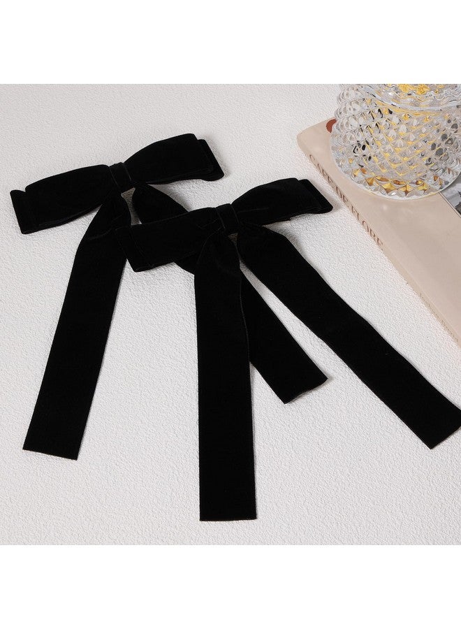 ميروكش مشبك شعر مخملي أسود مقاس 5.5 بوصة مع ذيل طويل للفتيات والنساء، إكسسوارات تصفيف الشعر الكثيف والمجعد، غطاء رأس من شريط مخملي، هدية للعودة إلى المدرسة وأعياد الميلاد وأوائل الربيع - Image 2