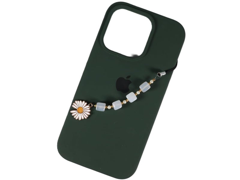 Threads & Beads Phone charm, Hand Made with Beads and Colorfull Daisy Charm - Image 1